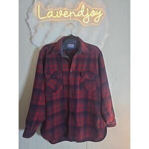 Pendleton Mens Plaid L Button Shirt Wool 60s Board Shirt Pocket VTG Vintage